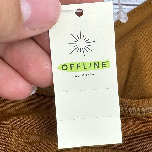 Offline By Aerie Goals Brown Ribbed Plunge Sports Bra Size Medium - Picture 10 of 11